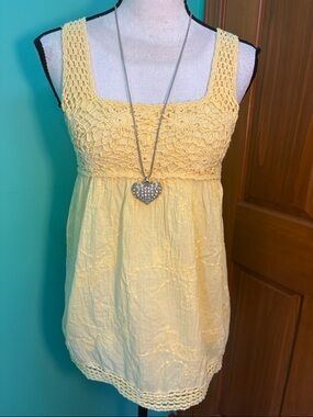 Angie Yellow Crochet Bodice Sleeveless Tank Top